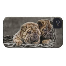 Shar-Pei Puppies in Basket iPhone 4 Case-Mate Cases