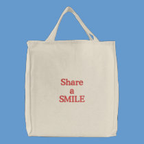 "Share a SMILE" Large canvas tote embroidered bags