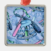 Share, and love your neighbors artwork. christmas ornaments