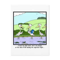 Sharing the Lead: Migrating Bird Cartoon Post Card