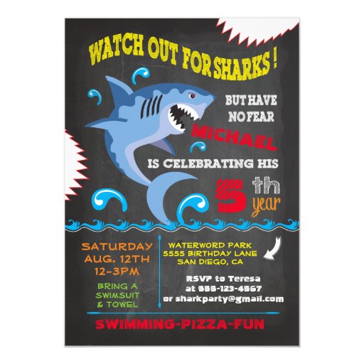 Shark Birthday Swimming Party Invitations | Zazzle