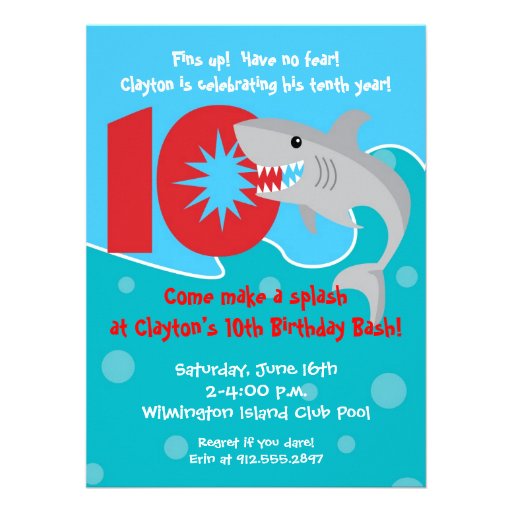 Shark Bite Invite- 10th Birthday Party