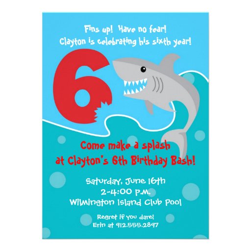 Shark Bite Invite- 6th Birthday Party