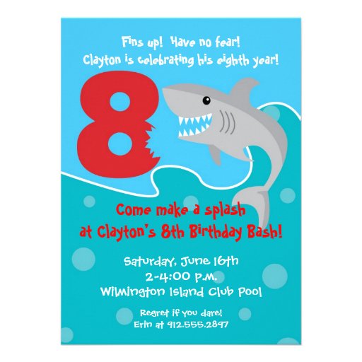 Shark Bite Invite- 8th Birthday Party (front side)