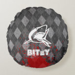 Shark Pictogram on Grungy Black Argyle Round Pillow
