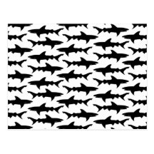 Sharks - Elegant Black and White Shark Pattern Post Cards