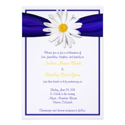 Shasta Daisy with Blue Ribbon Wedding Invitation