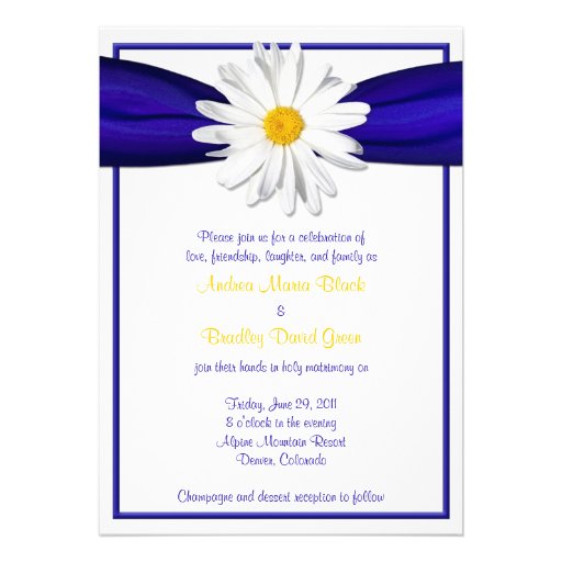 Shasta Daisy with Blue Ribbon Wedding Invitation