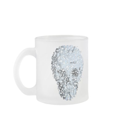 Shattered Blue Glass Skull Mug shattering glass. Shattered Blue Glass Skull Mug