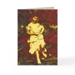 She feeds the bird of the red wood (card)