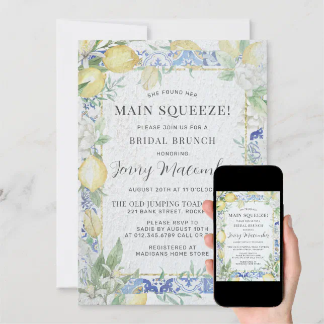 She Found Her Main Squeeze Lemon Bridal Brunch Invitation Zazzle