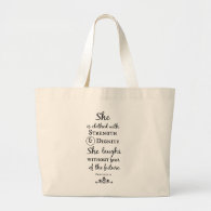 She is Clothed in Strength and Dignity Bible Verse Tote Bag