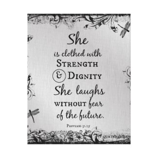 She is Clothed in Strength and Dignity Bible Verse Gallery Wrapped Canvas