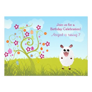 Sheep and Holiday Eggs Birthday Invitation ~ Girls