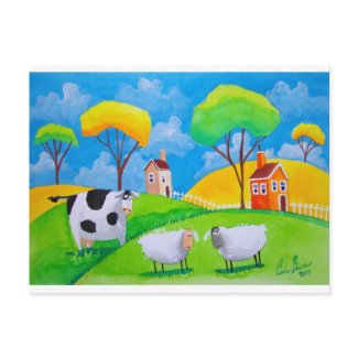 SHEEP COW FOLK PAINTING postcard