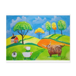 SHEEP COW FOLK PAINTING postcard