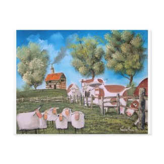 SHEEP COW ILLUSTRATION postcard