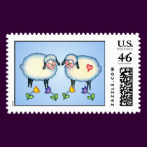 SHEEP, FLOWERS & HEART by SHARON SHARPE postage