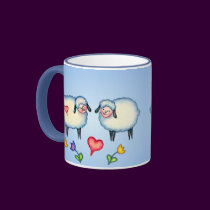 SHEEP, FLOWERS & HEARTS by SHARON SHARPE mugs