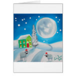 sheep folk painting full moon winter greeting card