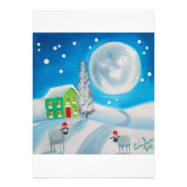 sheep folk painting full moon winter invitations