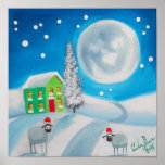 sheep folk painting full moon winter print