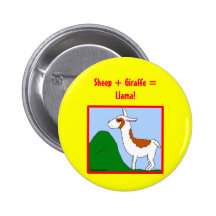 Sheep + Giraffe = Llama! Pinback Buttons