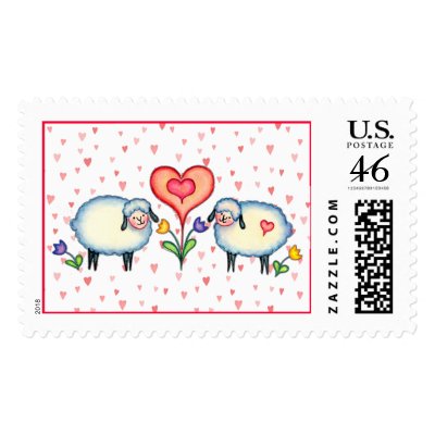 SHEEP & HEARTS by SHARON SHARPE Postage Stamps