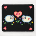 SHEEP & HEARTS on BLACK by SHARON SHARPE mousepads by sharonsharpe SHEEP & HEARTS on BLACK by SHARON SHARPE mousepads