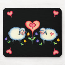 SHEEP & HEARTS on BLACK by SHARON SHARPE mousepads by sharonsharpe SHEEP & HEARTS on BLACK by SHARON SHARPE mousepads