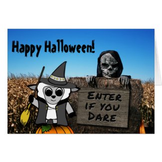 Sheep in Witch Costume at Haunted Corn Maze Greeting Card