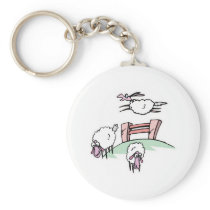 sheep jumping fence keychain