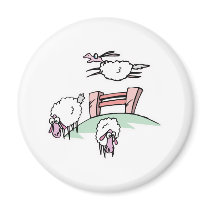 sheep jumping fence refrigerator magnet