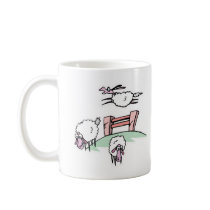 sheep jumping fence mug