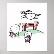sheep jumping fence print