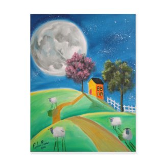 SHEEP MOON FOLK ART postcard