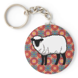 Sheep on Ornate Red Pattern