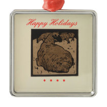Sheep - Square Animals Illustration Christmas Ornament