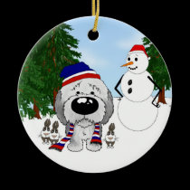 Sheepdog Winter Scene ornaments