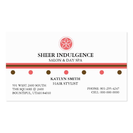 SHEER INDULGENCE SALON & DAY SPA BUSINESS CARD (front side)
