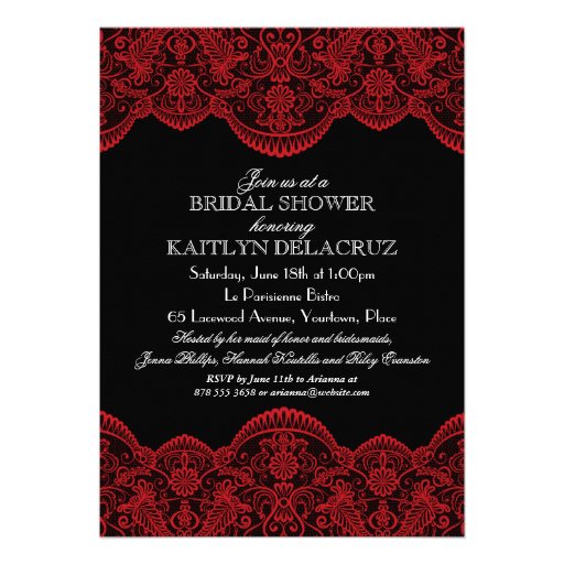 Sheer Red Lace Bridal Shower Custom Invite