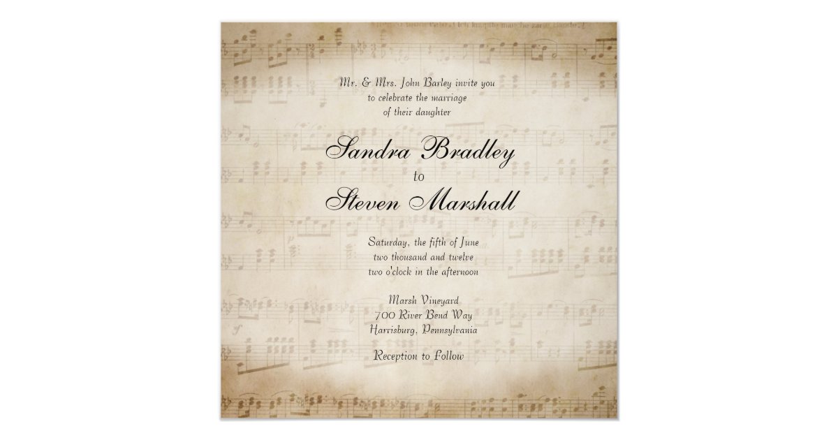 Sheet Music Wedding Invitation | Zazzle