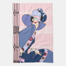 Shelby, 1920s Art Deco Lady in Pink and Blue Kitchen Towel