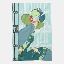 Shelby, 1920s Lady in Aqua and Teal Kitchen Towel