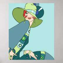 Shelby, 1920s Lady in Aqua and Teal Posters