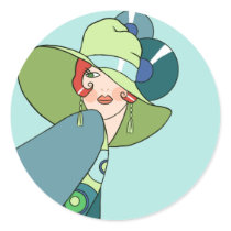 Shelby, 1920s Lady in Aqua and Teal Round Stickers