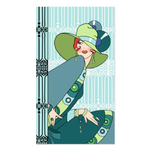 Shelby, 1930s Lady in Aqua and Teal Business Card Templates (front side)