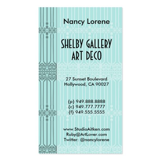 Shelby, 1930s Lady in Aqua and Teal Business Card Templates (back side)