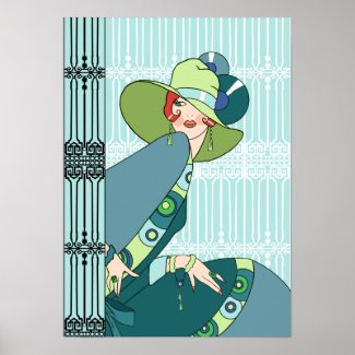 Shelby, 1930s Lady in Aqua and Teal print