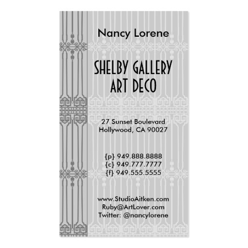 Shelby, 1930s Lady in Gray and Rose Business Cards (back side)